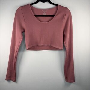 Cotton Candy LA Rose Ribbed Set M/L Cropped Top Biker Shorts Long Sleeve Gym